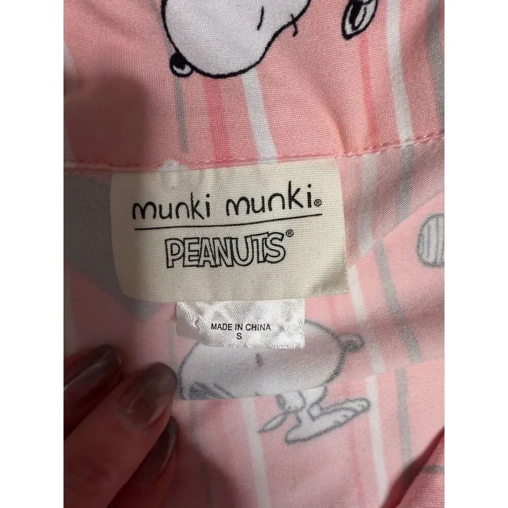 Munki Munki Peanuts Snoopy Pajama Set Women S Pink Hearts Button Up Lounge PJs